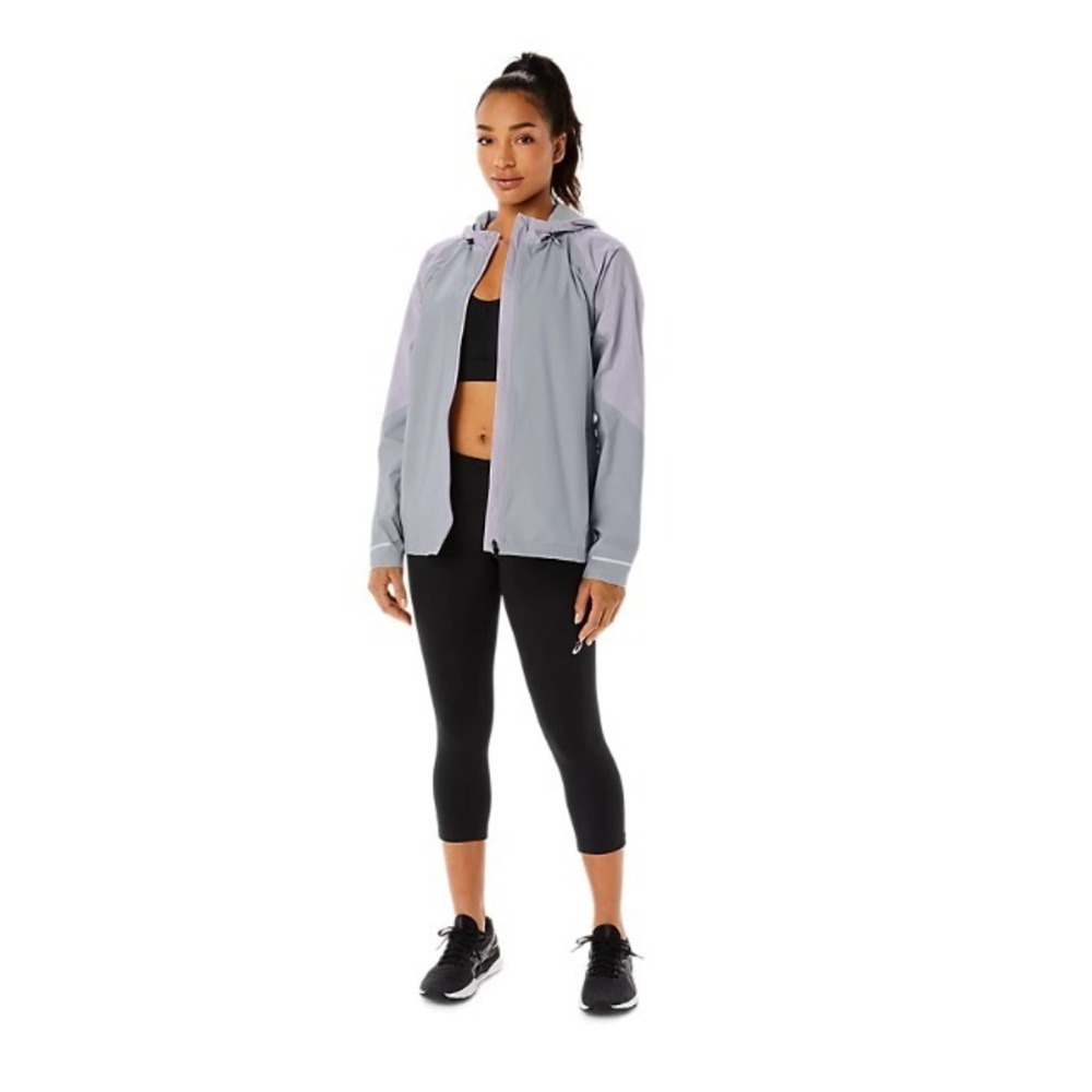 ASICS® (Women's LARGE) Waterproof Jacket in Piedmont Grey/Dusk Violet - $110 - Picture 9 of 10